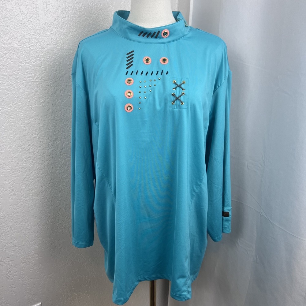 Jamie Sadock Top Womens XXL Blue Grommet Athletic Tennis Golf Statement Outdoor